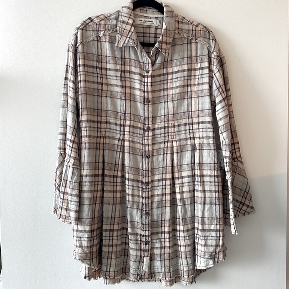 Free People Mary Anne Plaid Buttondown Shirt/Tunic Dress - Picture 4 of 13